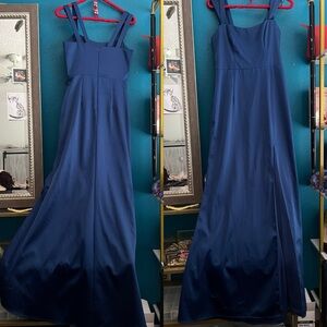 Xscape Blue Sleeveless Square Neck Gown